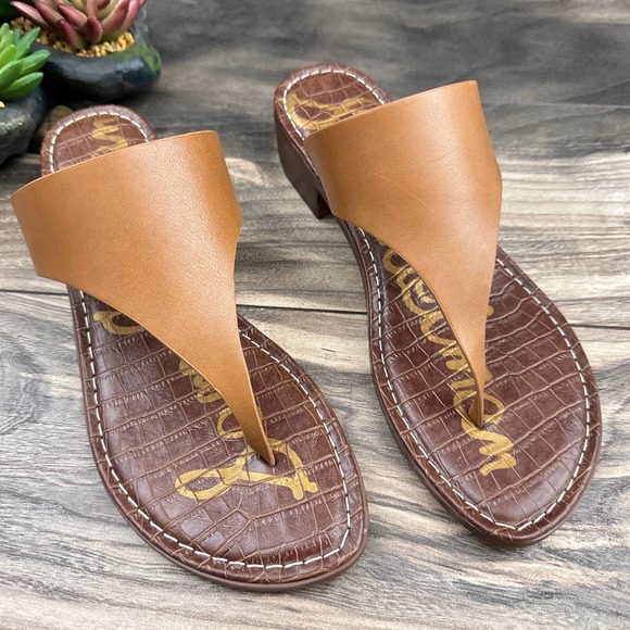NIB Sam Edelman Jaynee 8.5M Brown Leather Slip On T Strap Thong Sandals - Picture 4 of 11